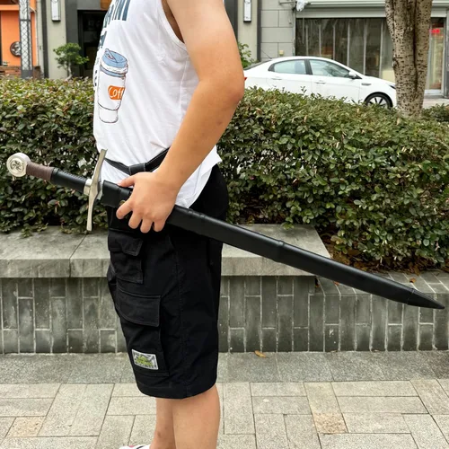 Vista 6 de Handmade Cast Sharp Blade Medieval Sword, Full Tang, with Leather Protective Cover,Real Metal Sword for Collection Gift