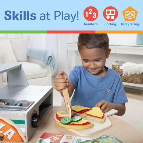 Vista 5 de Melissa & Doug - Juego de pizza de madera Top & Bake con comida de juguete (41 piezas) Juguete de preescolar, juego de comida de madera