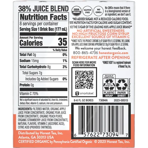 Vista 2 de Honest Kids Strawberry Peachy Keen, 6 onzas líquidas (paquete de 8)