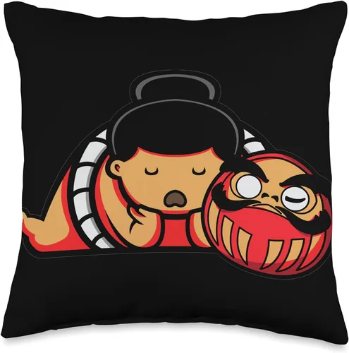Vista 5 de Japón Estética Japonesa Tradicional Ropa Japonesa Daruma Muñeca Sumo Wrestler Kawaii Throw Pillow 18x18, Multicolor