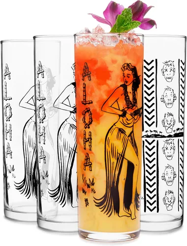 Vista 7 de Libbey Juego de 4 vasos altos para cóctel Tiki de bambú, vasos icónicos de 16 oz, vasos modernos para cócteles Highball