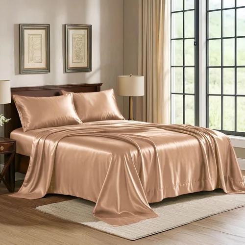 Vista 30 de Pure Bedding Sábanas de satén de lujo para cama individual de hotel, juego de sábanas de microfibra extra suave de 1800, resistente a las arrugas, a