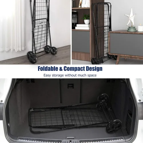 Vista 5 de Carritos de compras plegables con ruedas para comestibles, carrito de compras resistente, carrito de comestibles plegable portátil, carrito plegable