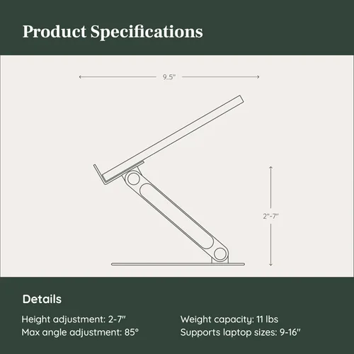 Vista 5 de Branch Soporte ajustable para laptop, elevador portátil de madera para laptop con altura y ángulo personalizables, plegable, agarres de silicona