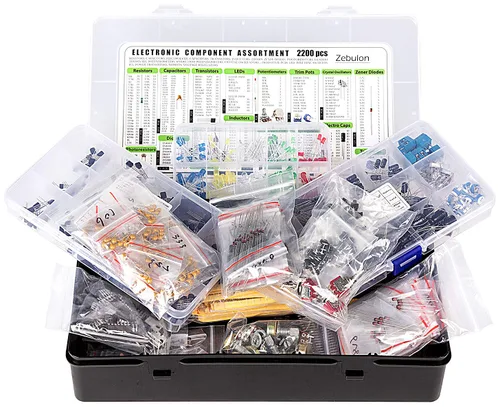 Kit de surtido de componentes electrónicos de 2200 piezas, condensadores, resistencias, transistores, inductores, diodos, potenciómetro, IC, LED y