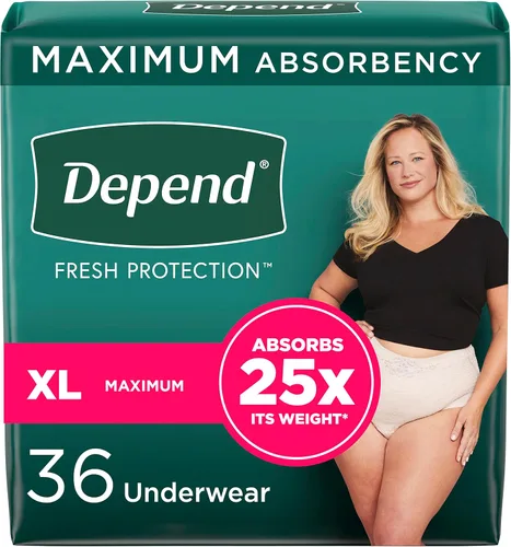Vista 24 de Depend Fresh Protection - Pañales para adultos, ropa interior de incontinencia y para pérdida de orina posparto para mujer, desechable, máxima