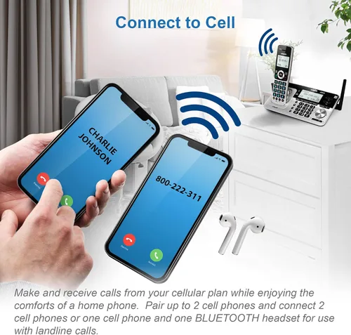 Vista 2 de VTech VS113-3 Teléfono inalámbrico de 3 teléfonos de rango extendido para el hogar con bloqueo de llamadas, conecte a celular Bluetooth, pantalla