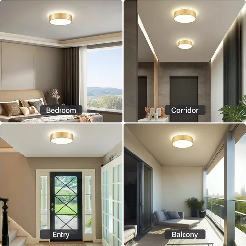 Vista 5 de Lámpara de techo LED dorada regulable, 2700K-6000K 5CCT en una moderna lámpara de techo de montaje empotrado, lámpara de techo redonda minimalista