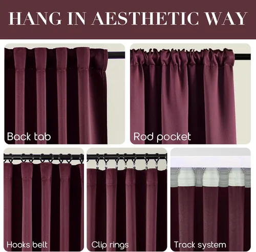 Vista 193 de SHINELAND Cortinas opacas de arándano borgoña de 102 pulgadas de largo, juego de 2 paneles para puerta corrediza de cristal, sala de estar, cortinas