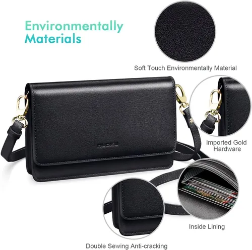 Vista 6 de nuoku Bolso cruzado pequeño para mujer con ranuras para tarjetas RFID, 2 correas