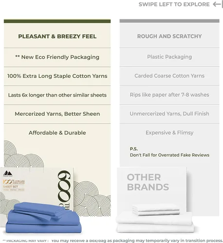 Vista 81 de Mayfair Linen Juego de sábanas de 100% algodón egipcio, tamaño individual (paquete de 2) – Sábanas de lujo blancas de 600 hilos, tamaño individual