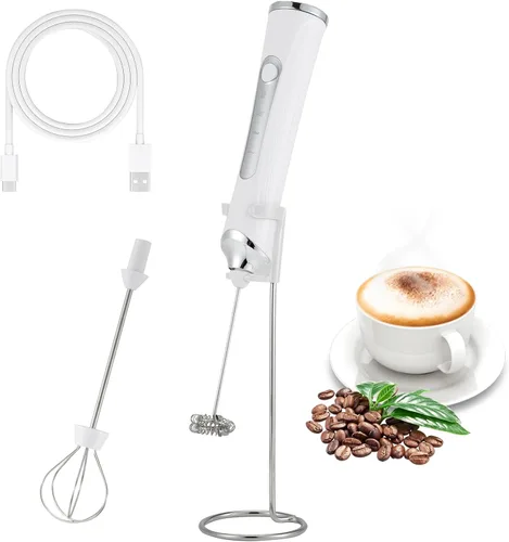 Vista 11 de Espumador de leche eléctrico de mano con 2 cabezas, batidor de café con espuma recargable por USB de 3 velocidades, licuadora de espuma para café