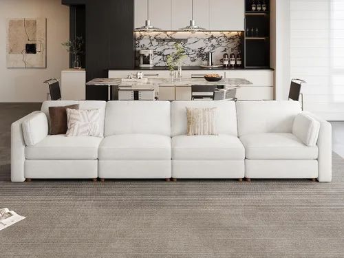 Vista 53 de Sofá Seccional Modular de 153.4'', Sofá Seccional en Forma de U de Gran Tamaño con Otomana, Sofá Nube de Chenilla de Asiento Profundo, Sofás Gris