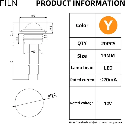 Vista 2 de 10 luces LED redondas de 0.748 in (3/4 pulgadas), 12 V, luz indicadora de giro de luz indicadora de giro de bala impermeable para remolque, camión