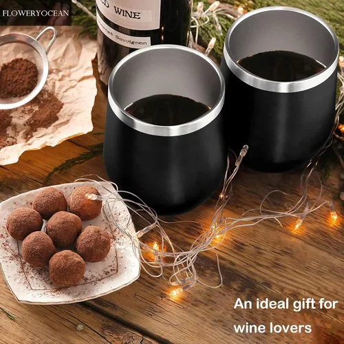 Vista 4 de Copas de vino de acero inoxidable, dos copas de vino de 12 onzas para llevar, aisladas para 5 horas calientes/10 horas frías, sin BPA, copa de vino