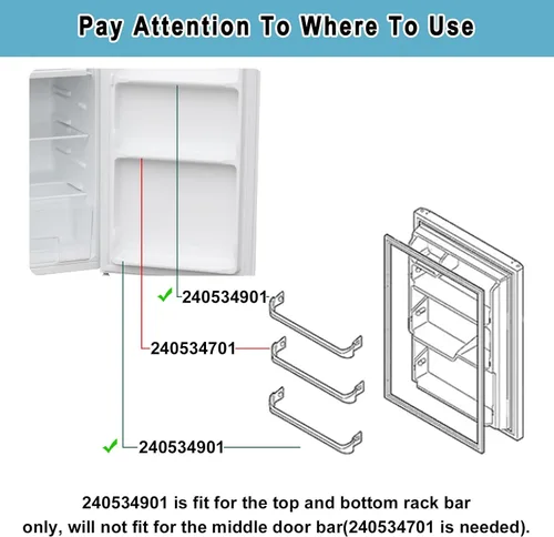 Vista 3 de 240534901 Door Shelf Rack Bar Replacement (2pack) - Compatible with Frigidaire Kenmore Refrigerator Frigidaire Door Retainer Bar Shelve Bin