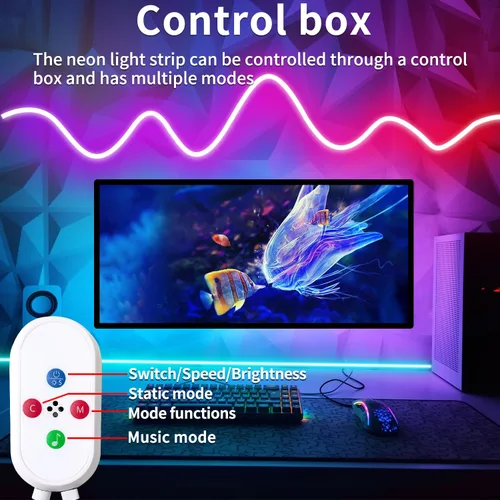 Vista 3 de Tira de luces LED de neón de 32.8 pies con control remoto de aplicación, IP65, impermeable, flexible, luces LED de neón de 24 V RGB para decoración