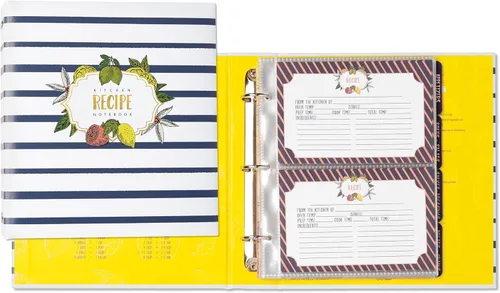 Vista 3 de C.R. Gibson Carpeta de recetas a rayas con gotas de limón, 9 x 9.5 pulgadas, 20 páginas.