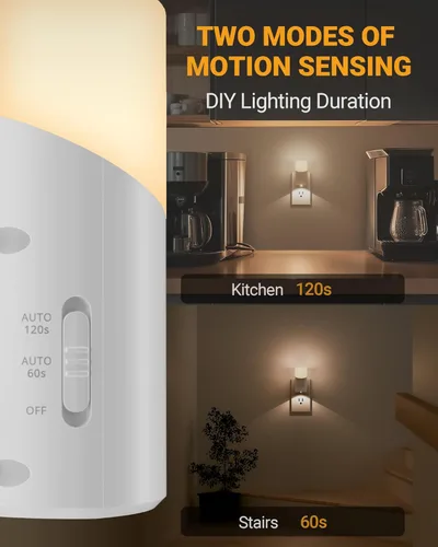 Vista 4 de Lyridz - Luz nocturna LED enchufable con sensor de movimiento de 360°, luces nocturnas regulables de 1 a 150 lúmenes para interiores para baño