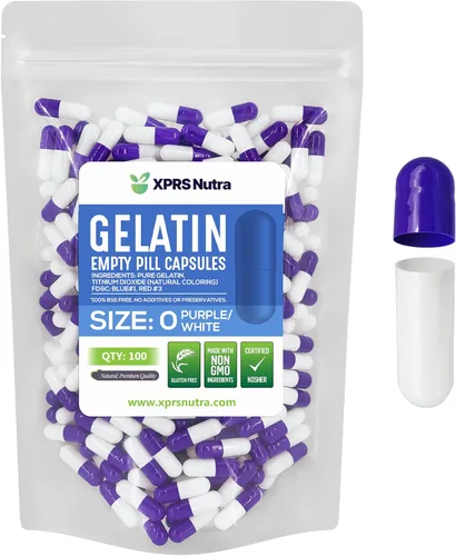 Vista 10 de XPRS Nutra Size 0 Empty Capsules - 500 Count Empty Gelatin Capsules - Pills DIY Capsule Filling - Pure Bovine Pill Gel Caps for Do-It-Yourself Purple
