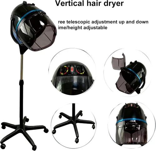 Vista 3 de Estilo uno, secador de pelo negro de pie, con capucha ajustable, con ruedas, equipo profesional de salón para belleza y secado de cabello en el hogar