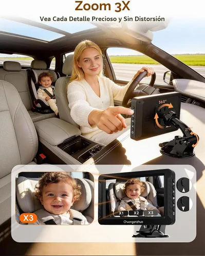 Vista 6 de S100C - Cámara de coche para bebé alimentada por USB, visión nocturna cristalina para asiento trasero para bebé, ajuste de brillo y monitor IPS