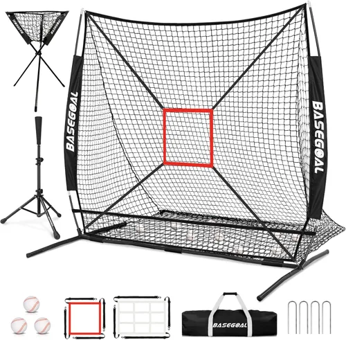 Vista 11 de BaseGoal 6'×6' Baseball Softball Practice Net,Baseball Backstop,with Batting Tee,Ball Caddy,for Hitting Pitching Batting Catching with Bow