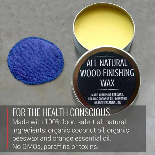 Vista 5 de Cera de madera, aplicador incluido, fabricado con aceite de coco y cera de abejas, grado alimenticio, para tabla de cortar, tazón, utensilios
