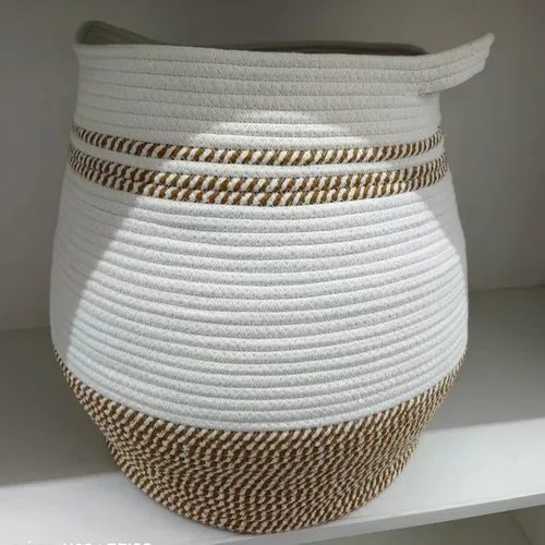 Vista 13 de KAKAMAY Cestas tejidas para almacenamiento (17 x 17 pulgadas), cesta grande de lavandería para bebé tejida con cuerda de algodón, cesta