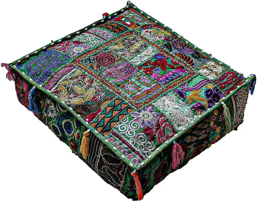Vista 5 de EthinicCraftHub - Funda de cojín de 18 x 18 pulgadas, de algodón con lentejuelas y cuentas, estilo bohemio indio, decoración hecha a mano para sofá