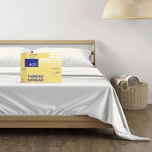 Vista 69 de THREAD SPREAD Hotel Collection - Juego de sábanas de 600 hilos de algodón egipcio, satinado, 4 piezas, Algodón, Gris oscuro - Rayas, gemelo Rayas