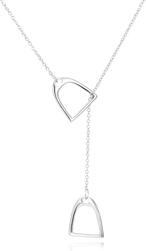 YFN Collar Lariat con estribos de caballo dobles de plata de ley 925, regalo para mujeres Un collar de caballo