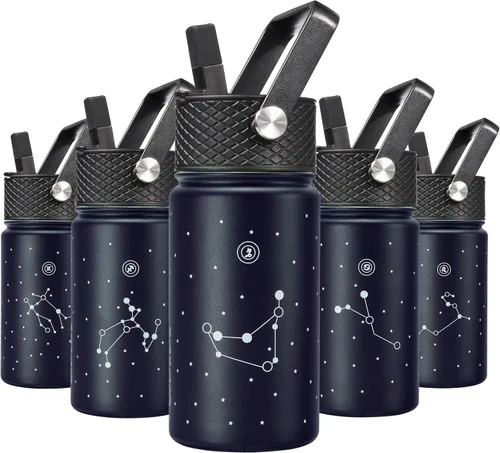 Vista 80 de BJPKPK Botella de agua con tapa con pajilla, botella de agua aislada de 15 onzas, botellas de agua de metal de acero inoxidable, termo reutilizable