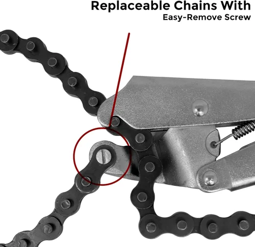 Vista 6 de Strong Hand Tools - VAL-PFC1024, alicates de cadena de bloqueo, cadena extraíble de 24 pulgadas, soporta tubos de hasta 6.5 pulgadas de diámetro
