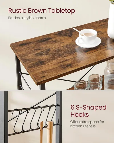 Vista 6 de VASAGLE Estante de cocina con ruedas, carrito de servicio de 31.5 pulgadas con 3 estantes, carrito de cocina, estante de microondas, para mini