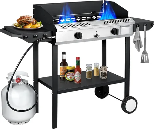Vista 8 de Estufa de propano de 2 hornillas Llamaviva con panel de viento, estufa de camping con estantes laterales, quemadores de propano de 150,000 BTU