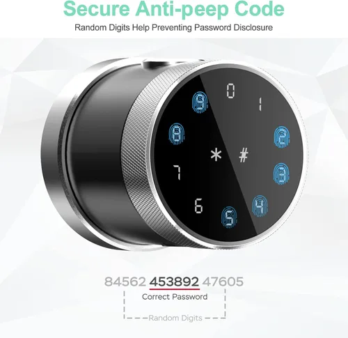 Vista 3 de Geek Smart Door Lock - Cerradura de puerta digital sin llave con huella digital y pantalla táctil, Bluetooth seguro, fácil de instalar, ideal
