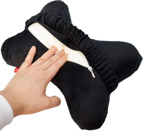 Vista 3 de Bookishbunny Almohada de cuello de viaje con forma de hueso de perro de espuma viscoelástica para automóvil, autobús y camión, comodidad para Negro