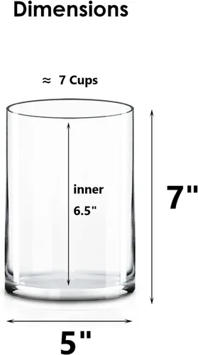 Vista 6 de CYS EXCEL Jarrón cilíndrico de vidrio (A: 7" D: 5") Múltiples opciones de tamaño Jarrones de vidrio para flores como centros de mesa Jarrón