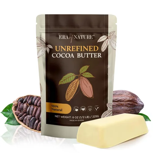 Era of Nature Manteca de Cacao Cruda – 100% Pura y Sin Refinar, Cacao Prensado en Frío – Para Cuidado de la Piel y del Cabello DIY – Hidratación