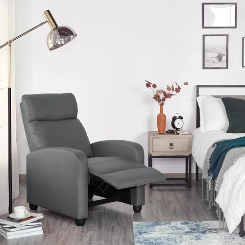 Vista 2 de Yaheetech Asiento de cine en casa, silla reclinable de piel sintética, moderna para sala de estar, sofá reclinable con bolsillo, color gris primavera