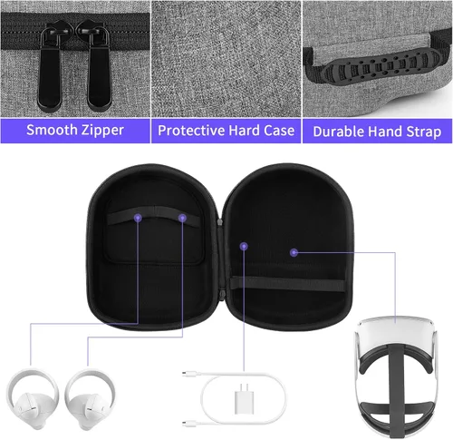 Vista 5 de Yinke Funda para OculusMeta Quest 2Pico 4, funda de auriculares VR compatible con correa Elite y más accesorios, estuche de viaje duro todo en uno