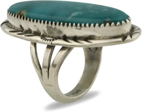 Vista 2 de Anillo Navajo 0925 plata azul suroeste turquesa artista firmado USA C80s Plata de ley turquesa
