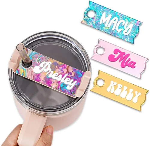 LASFOUR Placa de nombre personalizada para accesorios de taza, placa de nombre para vaso Quencher, placa de nombre personalizada de 40 onzas / 30
