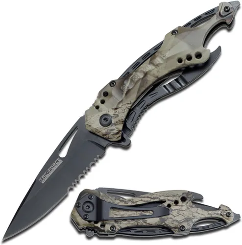 Vista 11 de Tac Force Serie TF-705, cuchillo plegable táctico, apertura asistida, hoja semidentada, 4-1/2 pulgadas cerrado, negro