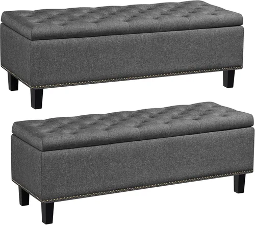 Yaheetech Banco otomano clásico de entrada de 50 pulgadas con almacenamiento, taburete multiusos para reposapiés, color gris oscuro, 2 unidades
