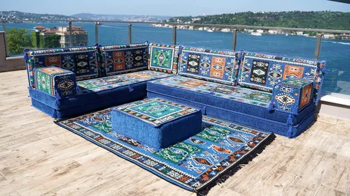 Blue Arabic Floor Sofa, L Shape Corner Seating Set, Bench Cushions, Sectional Sofa, Pallet Sofas, Floor Cushions, Floor Couch, Oriental Sofa, Sofa