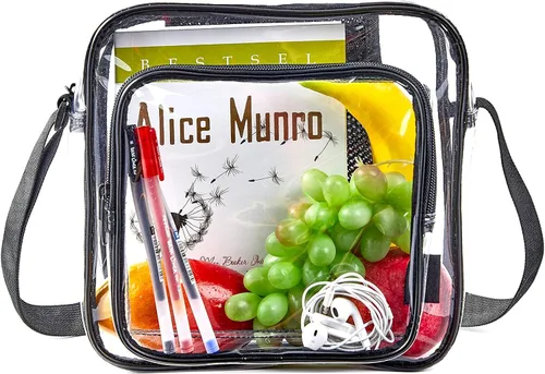 Vista 9 de Bolso cruzado transparente aprobado para estadios, bolsa de hombro transparente con correa ajustable para trabajo, conciertos, eventos deportivos