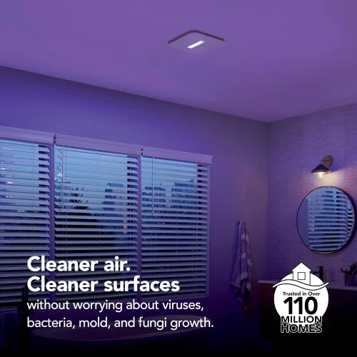 Vista 4 de Broan-NuTone AR110LKVV SurfaceShield Vital Vio Ventilador de escape con alimentación LED Luz blanca y luz violeta, 110 CFM, blanco