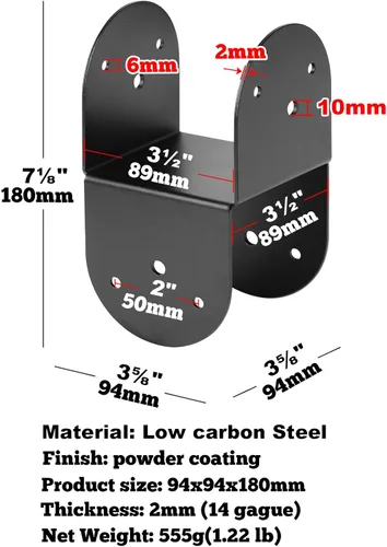 Vista 2 de GBGS 4 soportes de 4 x 4, soporte de amarre superior para conectar poste a viga, calibre 14, negro